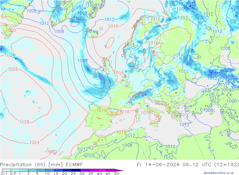 Z500/Yağmur (+YB)/Z850 ECMWF Cu 14.06.2024 12 UTC