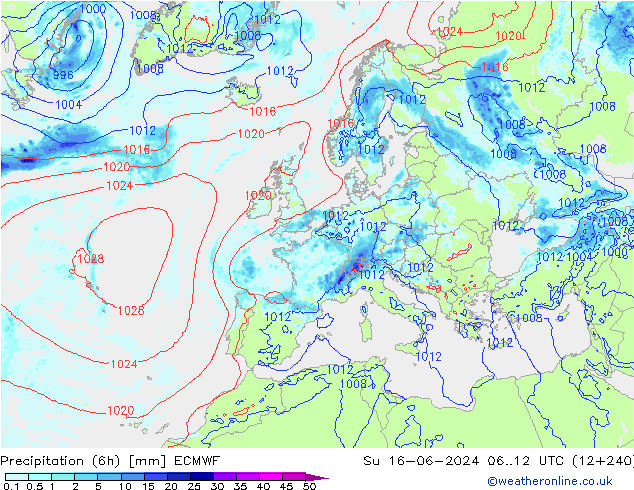 Z500/Regen(+SLP)/Z850 ECMWF zo 16.06.2024 12 UTC