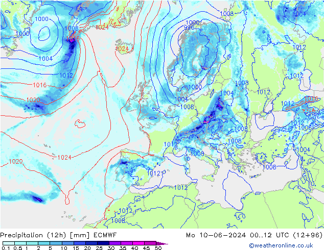 Yağış (12h) ECMWF Pzt 10.06.2024 12 UTC