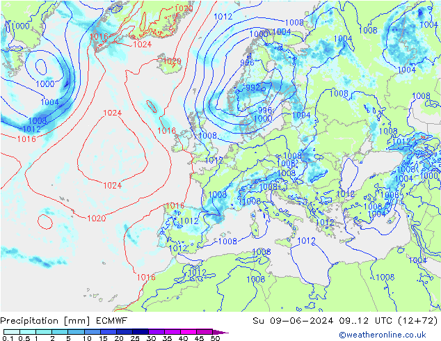 Precipitación ECMWF dom 09.06.2024 12 UTC