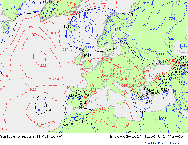 Atmosférický tlak ECMWF Čt 06.06.2024 15 UTC