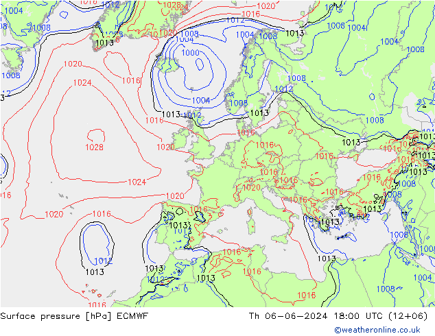 Pressione al suolo ECMWF gio 06.06.2024 18 UTC