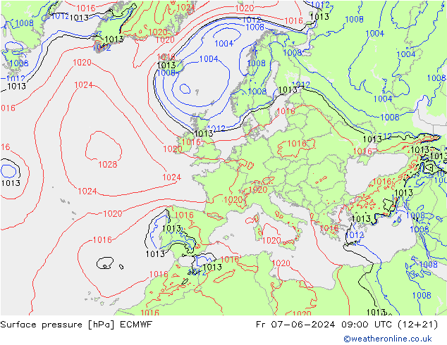 Bodendruck ECMWF Fr 07.06.2024 09 UTC