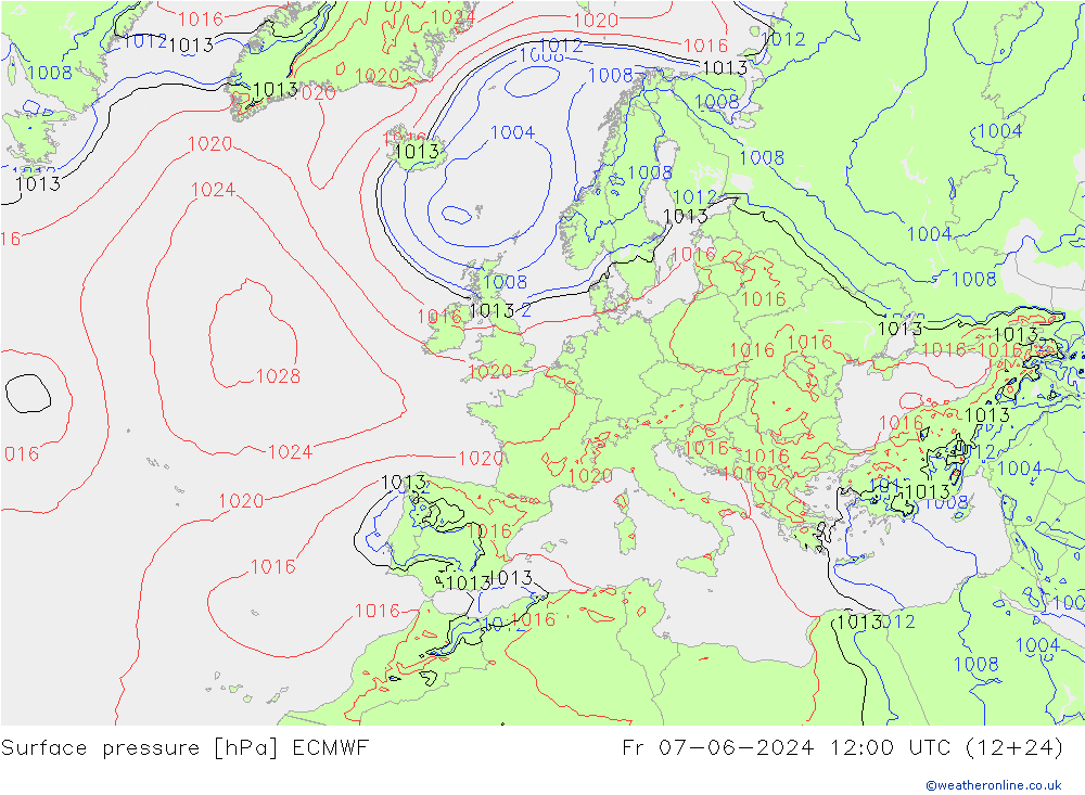 Bodendruck ECMWF Fr 07.06.2024 12 UTC