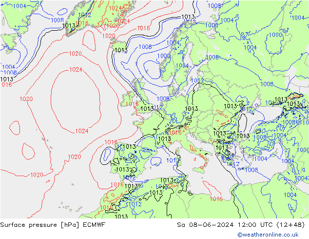 Atmosférický tlak ECMWF So 08.06.2024 12 UTC