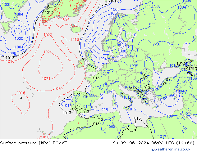 Surface pressure ECMWF Su 09.06.2024 06 UTC