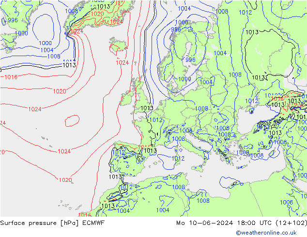 Surface pressure ECMWF Mo 10.06.2024 18 UTC