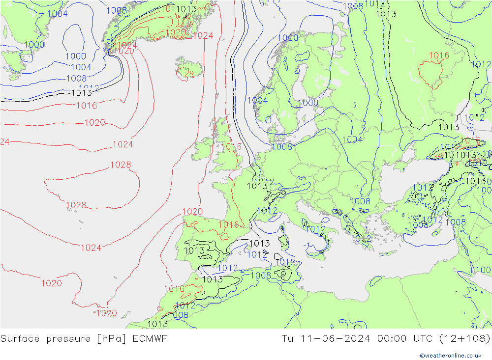 Presión superficial ECMWF mar 11.06.2024 00 UTC