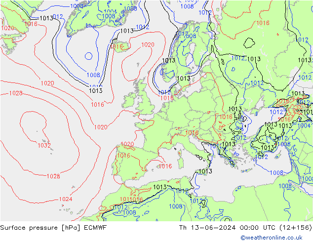 Atmosférický tlak ECMWF Čt 13.06.2024 00 UTC