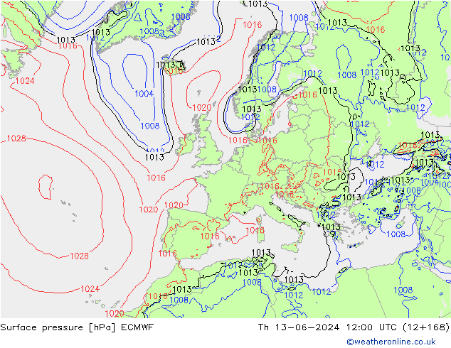 Surface pressure ECMWF Th 13.06.2024 12 UTC