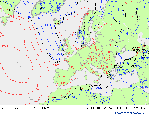 Bodendruck ECMWF Fr 14.06.2024 00 UTC