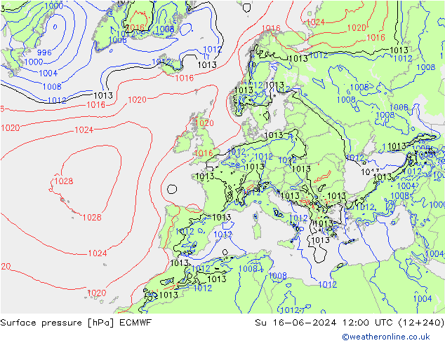 Pressione al suolo ECMWF dom 16.06.2024 12 UTC