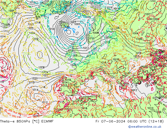 Theta-e 850hPa ECMWF Pá 07.06.2024 06 UTC