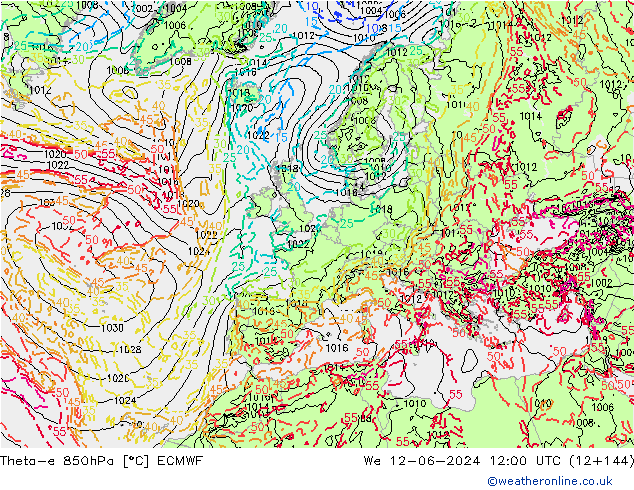 Theta-e 850hPa ECMWF Mi 12.06.2024 12 UTC