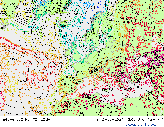 Theta-e 850hPa ECMWF Th 13.06.2024 18 UTC