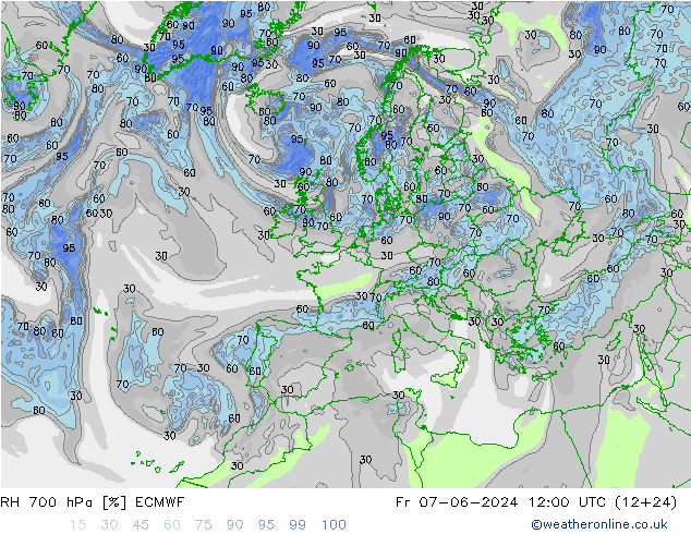 RH 700 hPa ECMWF Fr 07.06.2024 12 UTC