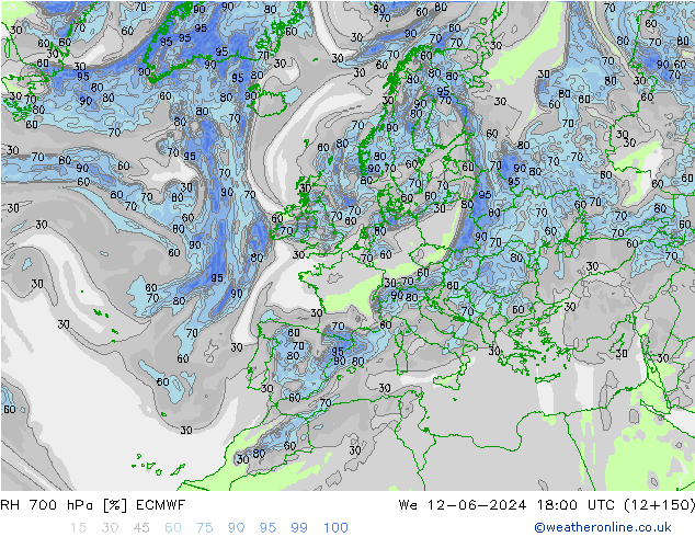 700 hPa Nispi Nem ECMWF Çar 12.06.2024 18 UTC