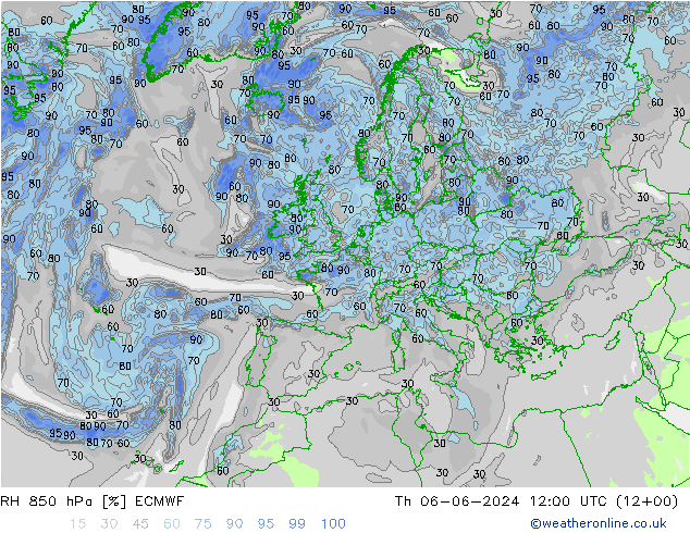 RH 850 hPa ECMWF Th 06.06.2024 12 UTC