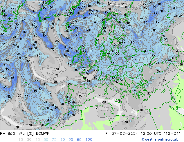 RH 850 hPa ECMWF Fr 07.06.2024 12 UTC