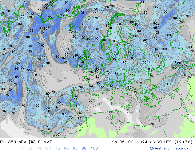 RH 850 hPa ECMWF Sa 08.06.2024 00 UTC