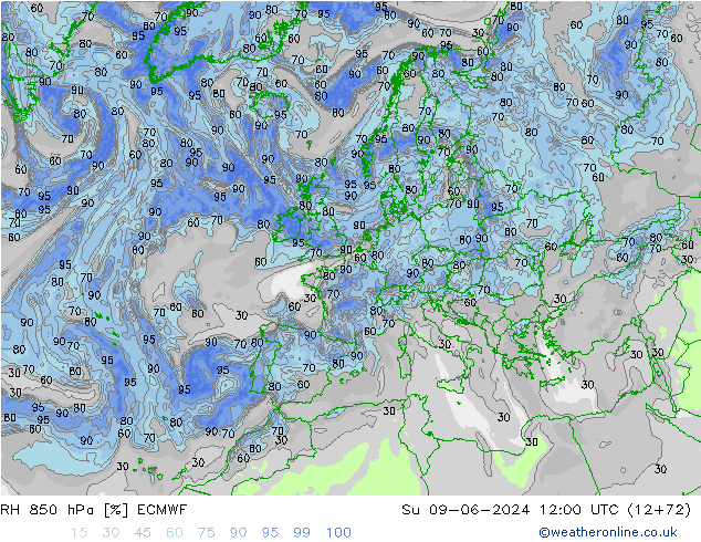 RH 850 hPa ECMWF So 09.06.2024 12 UTC