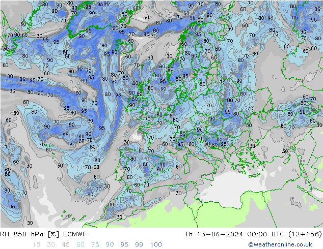 RH 850 hPa ECMWF Th 13.06.2024 00 UTC