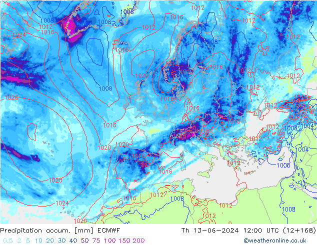 Précipitation accum. ECMWF jeu 13.06.2024 12 UTC