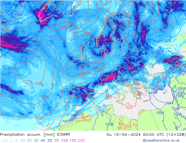 Toplam Yağış ECMWF Paz 16.06.2024 00 UTC