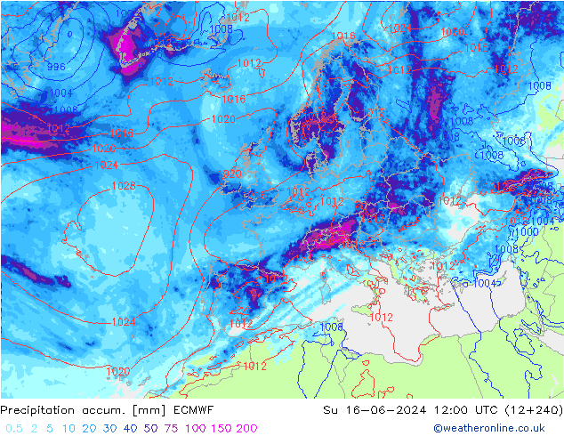 Precipitation accum. ECMWF nie. 16.06.2024 12 UTC