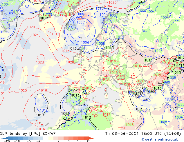 Drucktendenz ECMWF Do 06.06.2024 18 UTC