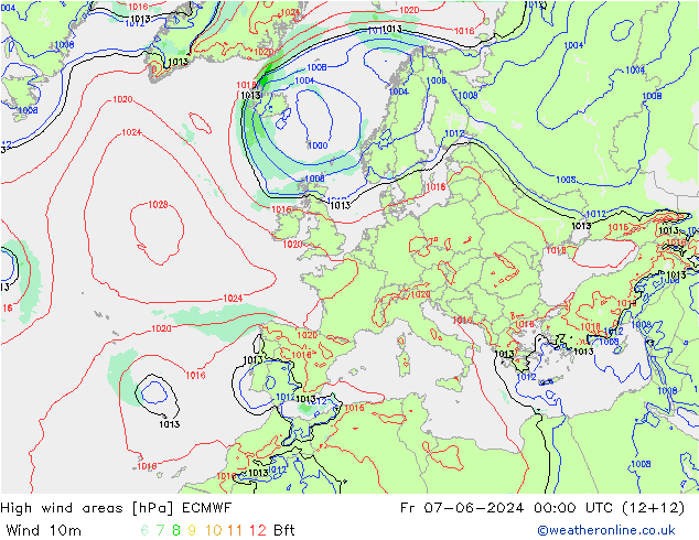 High wind areas ECMWF vie 07.06.2024 00 UTC