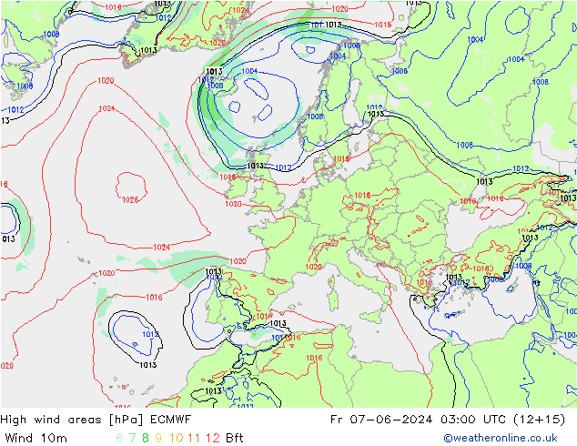 yüksek rüzgarlı alanlar ECMWF Cu 07.06.2024 03 UTC