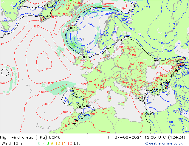 High wind areas ECMWF ven 07.06.2024 12 UTC