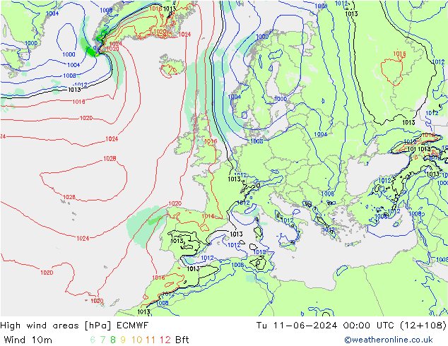 High wind areas ECMWF Ter 11.06.2024 00 UTC