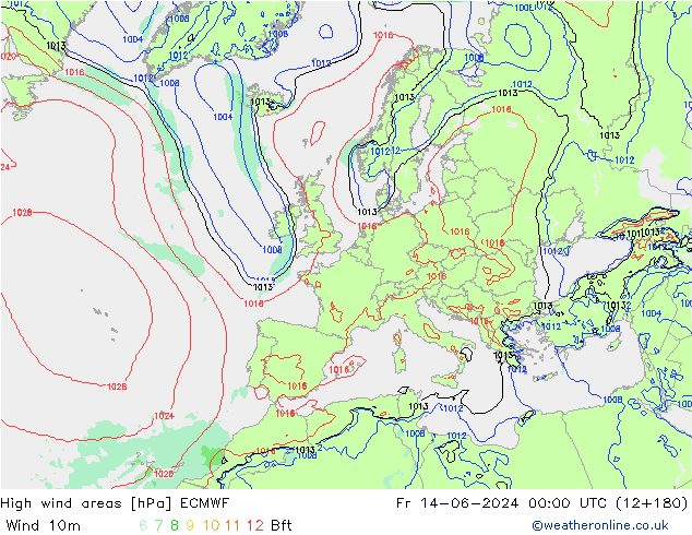 Windvelden ECMWF vr 14.06.2024 00 UTC