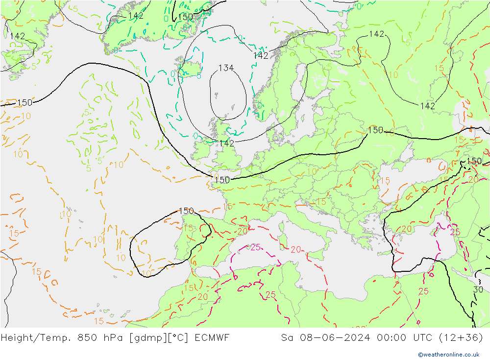 Height/Temp. 850 hPa ECMWF sab 08.06.2024 00 UTC