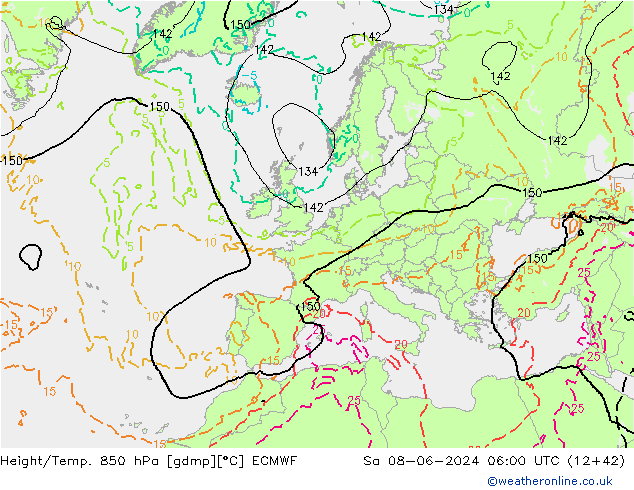 Z500/Rain (+SLP)/Z850 ECMWF So 08.06.2024 06 UTC