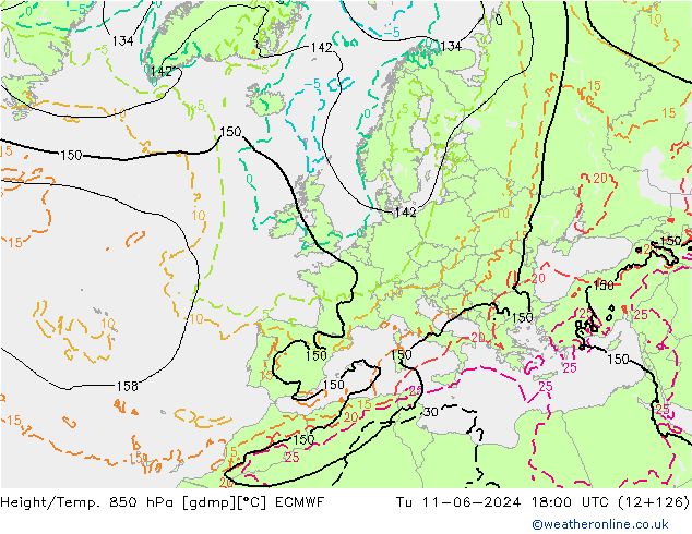 Hoogte/Temp. 850 hPa ECMWF di 11.06.2024 18 UTC