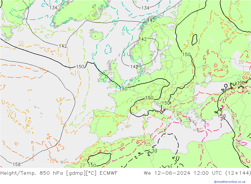 Z500/Rain (+SLP)/Z850 ECMWF Mi 12.06.2024 12 UTC
