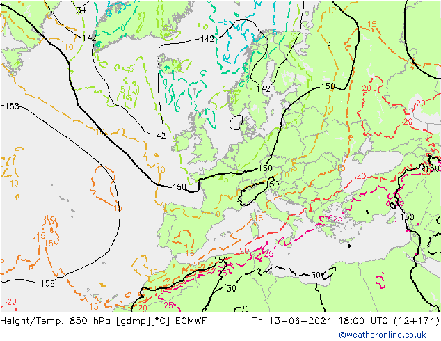 Height/Temp. 850 hPa ECMWF  13.06.2024 18 UTC