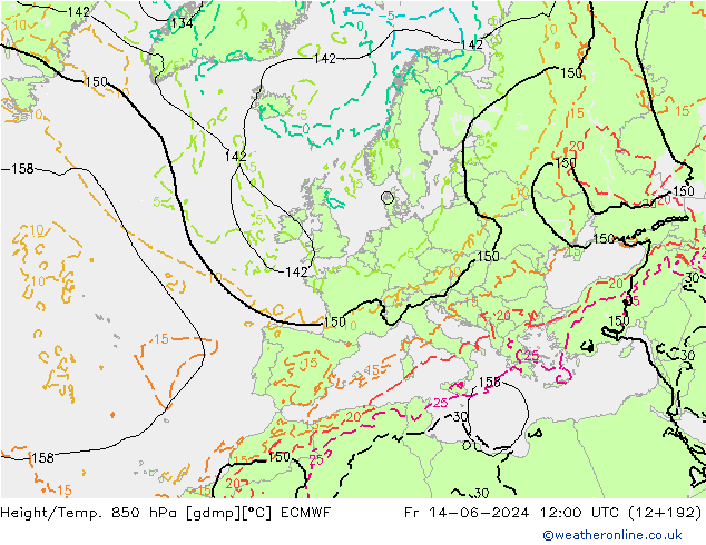 Z500/Rain (+SLP)/Z850 ECMWF Fr 14.06.2024 12 UTC