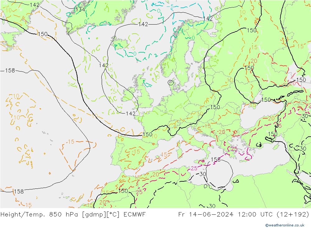 Z500/Yağmur (+YB)/Z850 ECMWF Cu 14.06.2024 12 UTC