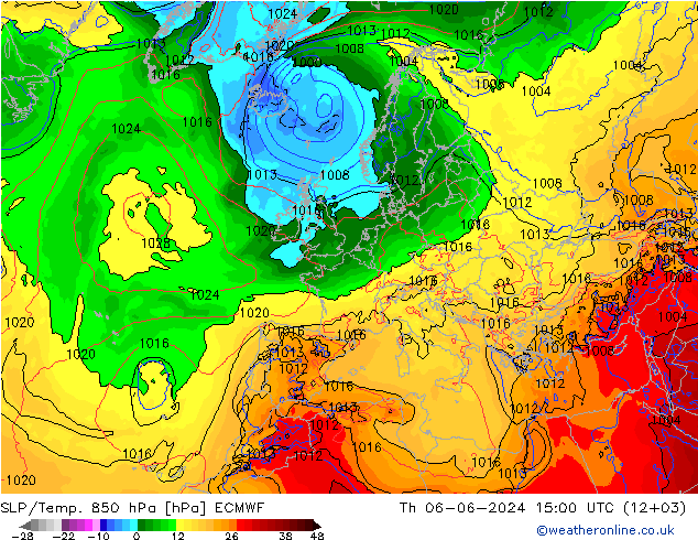 SLP/Temp. 850 hPa ECMWF Do 06.06.2024 15 UTC