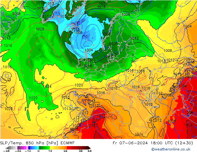 850 hPa Yer Bas./Sıc ECMWF Cu 07.06.2024 18 UTC