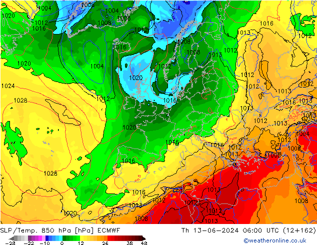 SLP/Temp. 850 hPa ECMWF do 13.06.2024 06 UTC