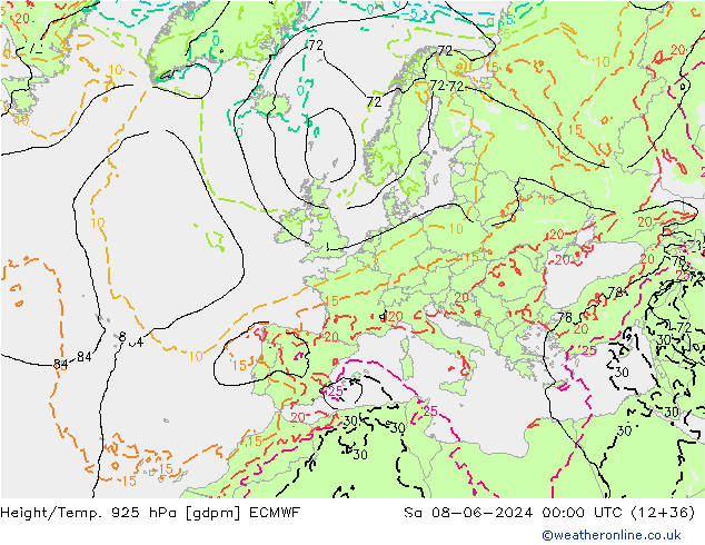 Height/Temp. 925 hPa ECMWF So 08.06.2024 00 UTC