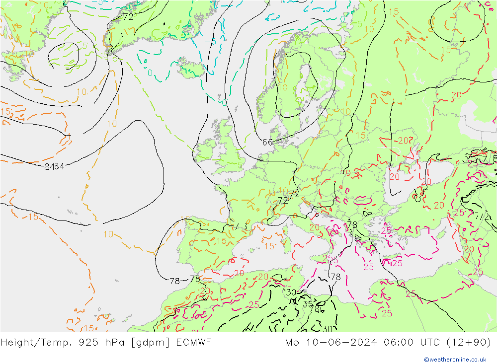 Yükseklik/Sıc. 925 hPa ECMWF Pzt 10.06.2024 06 UTC