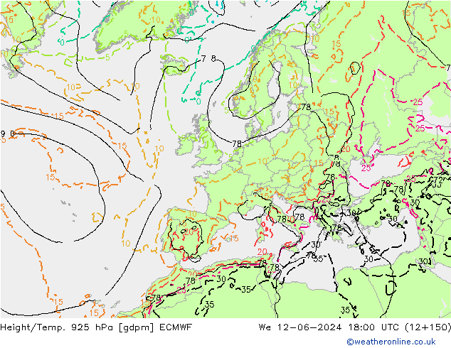 Height/Temp. 925 hPa ECMWF  12.06.2024 18 UTC