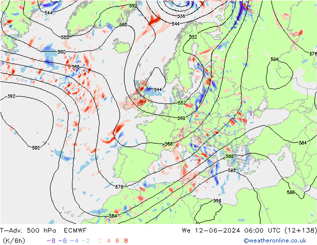 T-Adv. 500 hPa ECMWF wo 12.06.2024 06 UTC