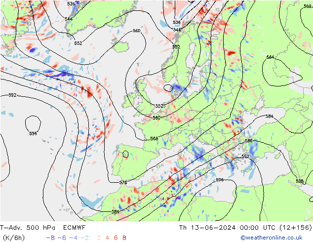 T-Adv. 500 hPa ECMWF Qui 13.06.2024 00 UTC